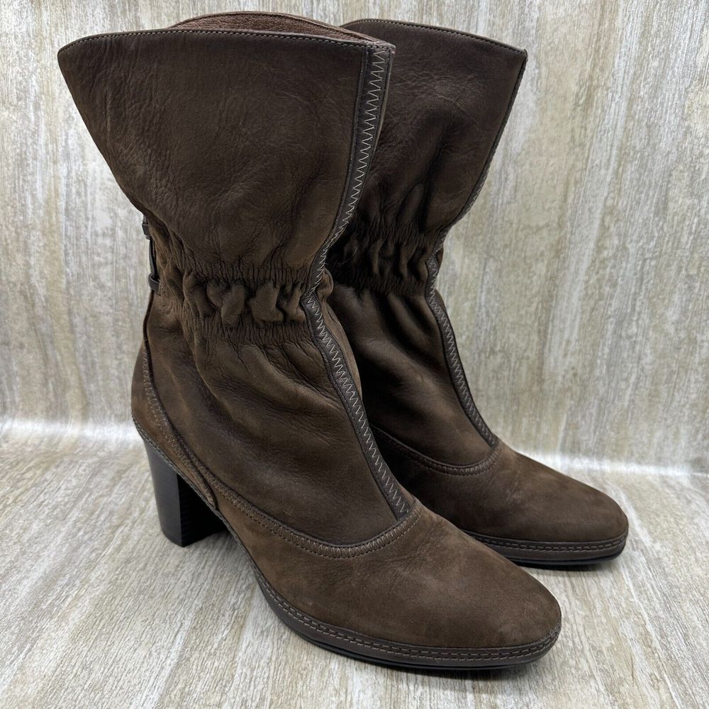 CLARKS Artisan Boots 9.5 Leather 73567‎ Tralee Ruched Tie High Heels Brown $136